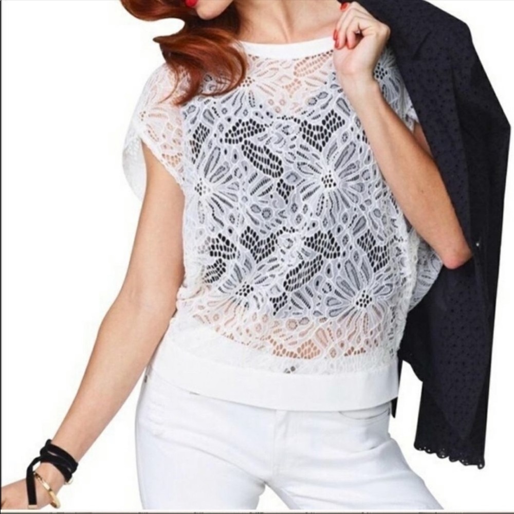CAbi 5342 White Floral Ole Lace Sheer Top Size Med